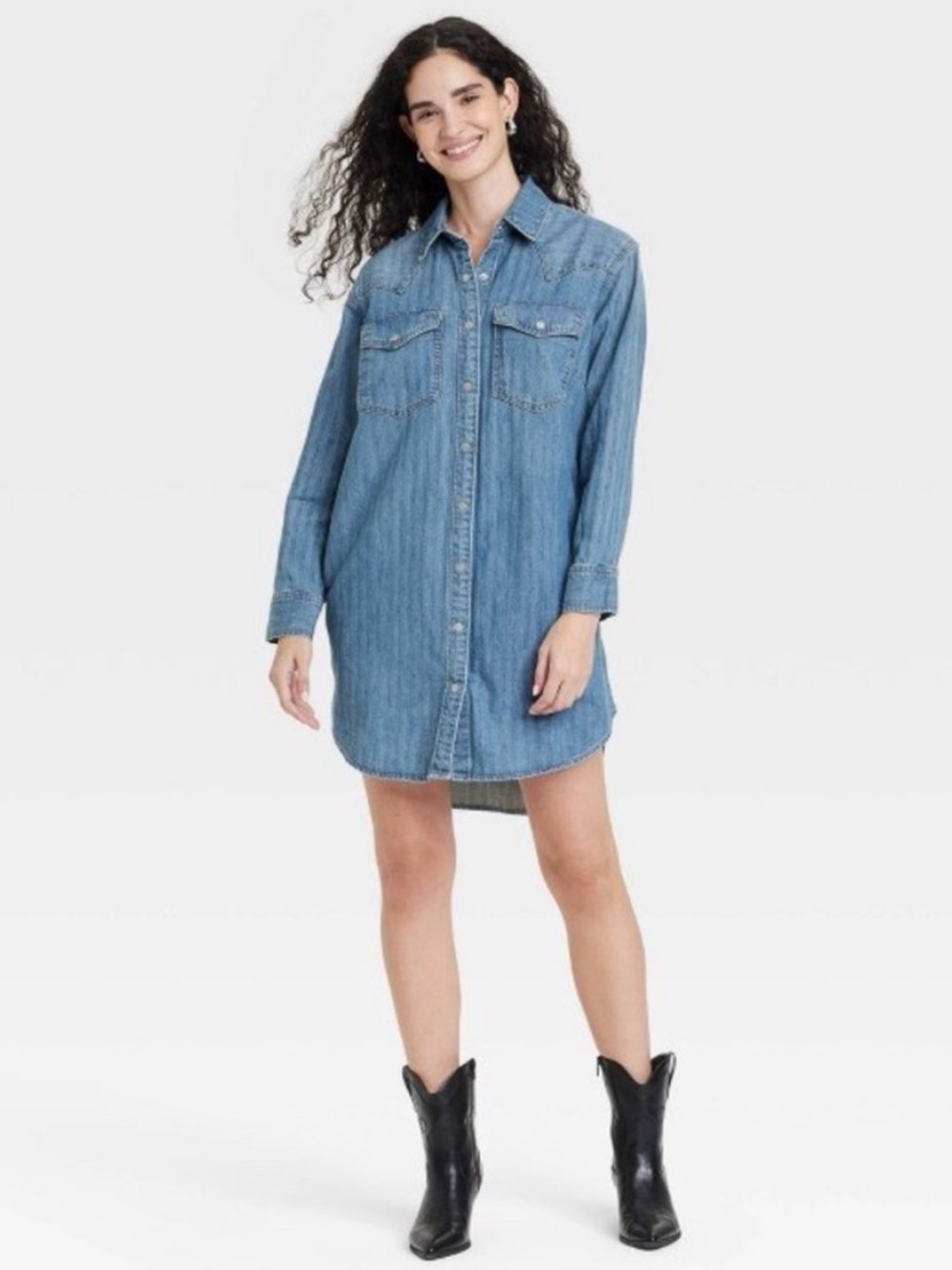 NWT Universal Thread Denim Shirt Dress Western Snap Front Cowgirl Country Tunic